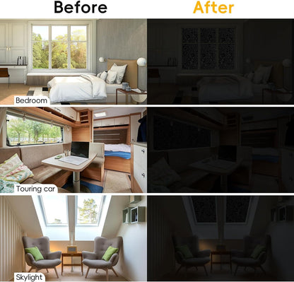 Total Blackout Privacy Film Radiance with Tools - Room Darkening Window Tint in Static Cling - Black Out Window Replacement - 23.6" x 78.74" (4 Pack)