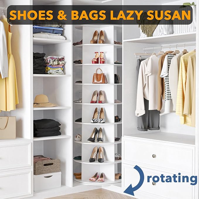 SpaceAid 8 Tier Rotating Shoe Rack Tower, Spinning Shoe Display Lazy Susan