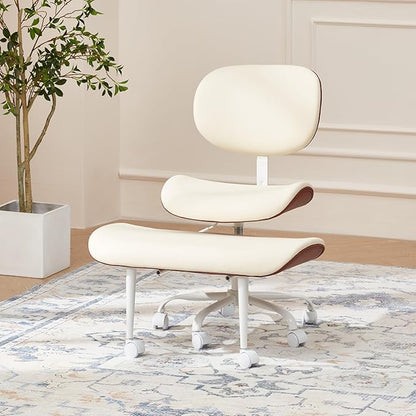 EROMMY Criss Cross Chair with Wheels Retractable footrest, Wide and Thickened ADHD Chair, Ergonomic Cross Legged Kneeling Desk Chairs for Meditation Yoga, Beige & Brown