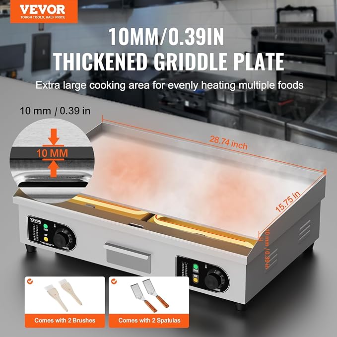 VEVOR Commercial Electric Griddle, 2800W Countertop Flat Top Grill, 122℉-572 ℉