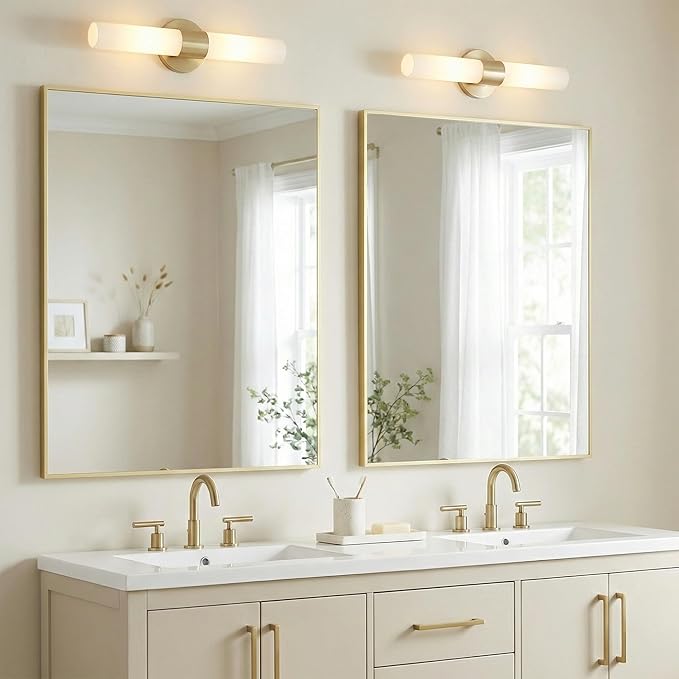 30"x36" Gold Bathroom Mirror for Wall, Metal Framed Vanity Mirror, Large