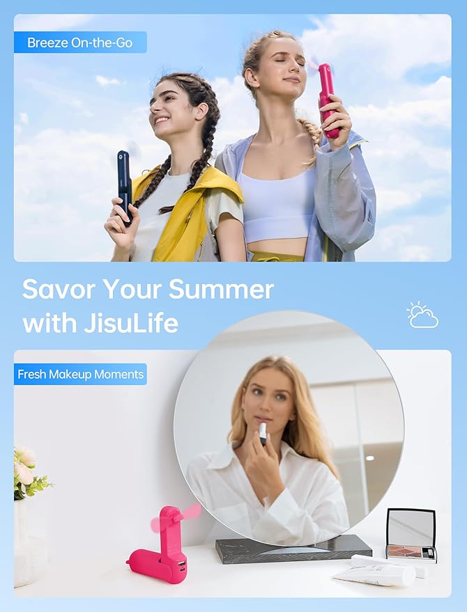 JISULIFE Handheld Mini Fan, 3 IN 1 USB Rechargeable Portable Fan