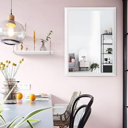 Amorho Bathroom Mirror, 28x36 Inch White Thick Metal Framed Wall Mirrors
