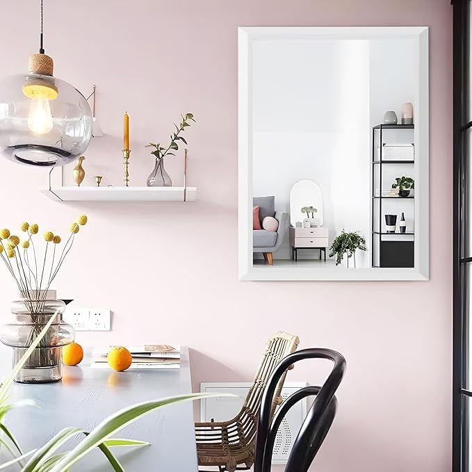 Amorho Bathroom Mirror, 24x36 Inch White Thick Metal Framed Wall Mirrors
