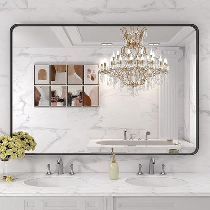 LOAAO 48X32 Inch Black Metal Framed Bathroom Mirror