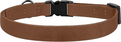 Breakaway Cat Collar Leather with Removable Bell - 13 Colors Available - Soft Adjustable Girl Boy Safety Lightweight Pet Kitten Collars Pink Brown Blue Green Red Orange Black (Cognac)