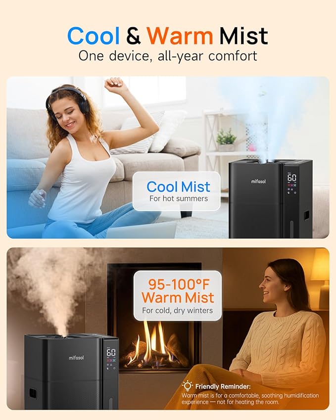 Mifasol Humidifier Large Room, 5.3Gal/20L Warm & Cool Mist Humidifiers