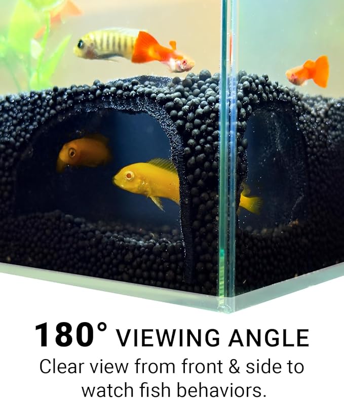 Aquarium Cave – Rock Texture Fish Shelter with 180° Viewing Angle, Fits Fish Tanks for Pleco, Betta, Loaches, Shrimp & Snails – Aquarium Decor & Tunnel (Black, Small)