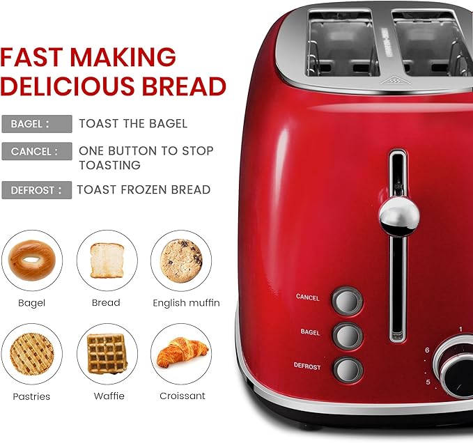 Roter Mond 2 Slice Toaster Retro Stainless Steel