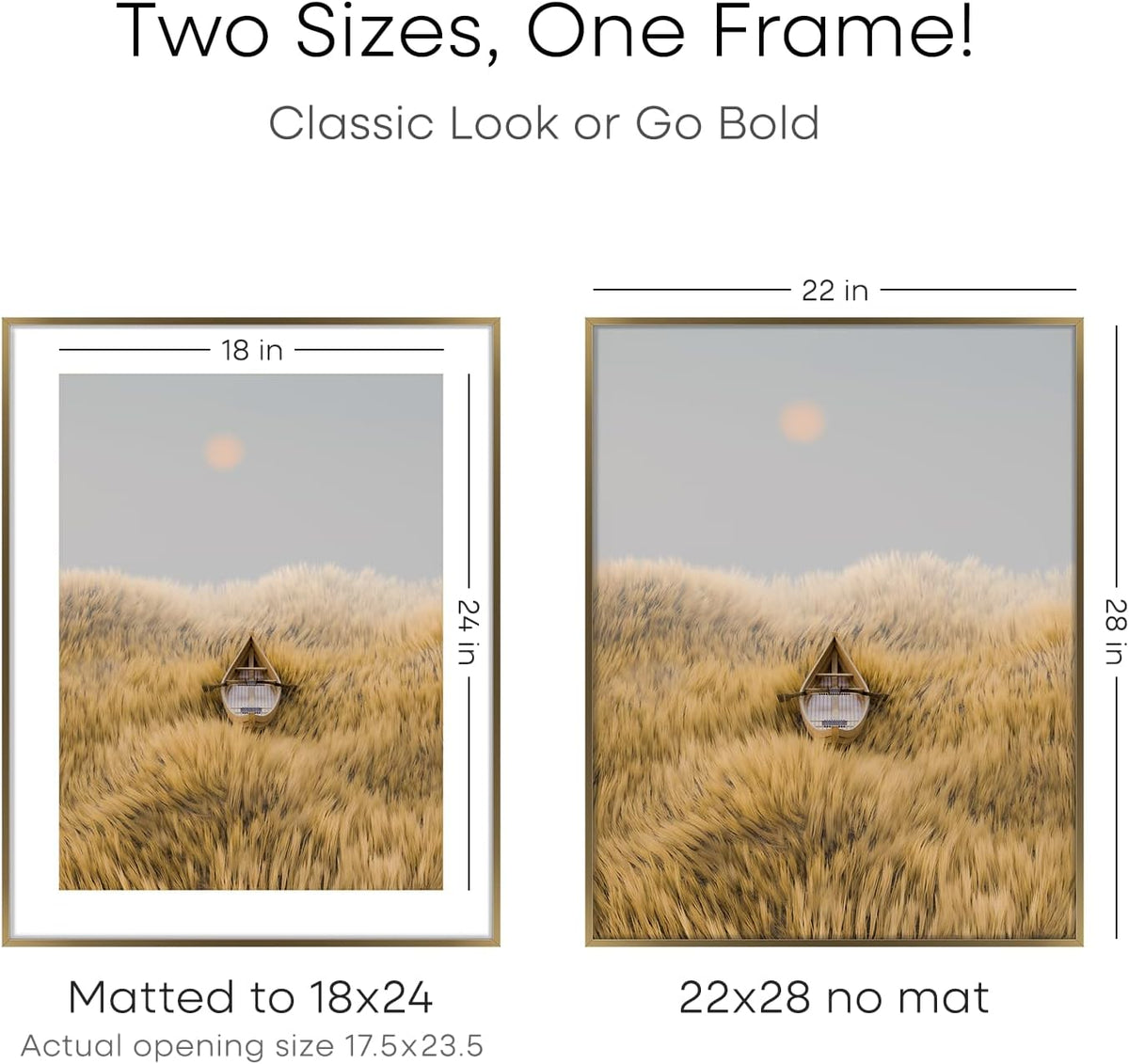 Homeforia 22x28 Picture Frame Bronze, High End Metal 22 x 28 Large Poster Frames with Mat 18 by 24 Photo, 22x28 Brass Frame Matted to 18x24 Print, 28x22 Thin Frames, Tempered Glass, Wall Kit, Set of 1