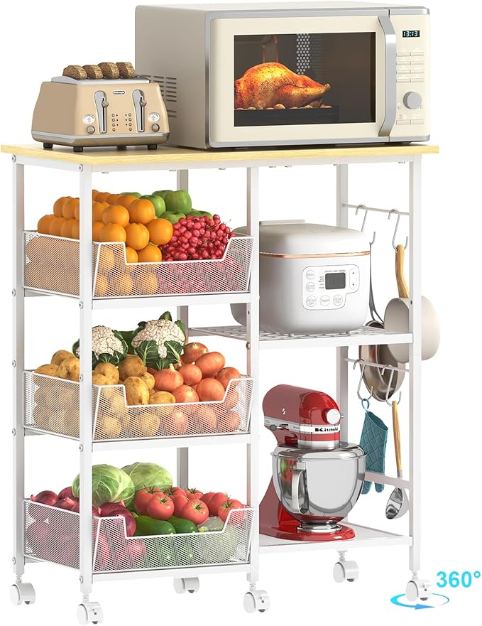 Rolling Kitchen Storage Microwave Cart & Kitchen Island on Wheels, Adjustable