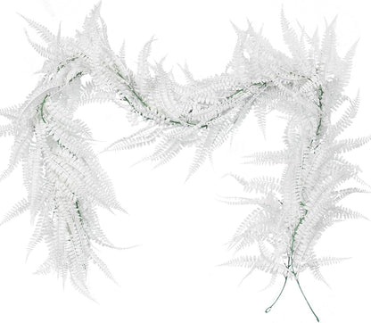 RECUTMS 2pcs Artificial Garland Faux Hanging Boston 6FT Fern Garlands Fake Greenery Ferns Plants for Halloween Thanksgiving Wedding Indoor Outdoor Party Wall Door Frame Fireplace Decor(White)