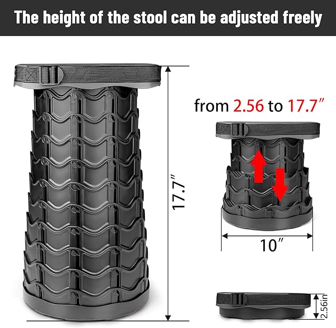 Fishboy Upgraded Square Collapsible Stool, 400lbs Max Weight, Lightweight But Sturdy, Portable Retractable Folding Telescoping Foldable Camping Stool for Adults Outdoor Fishing Hiking BBQ