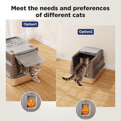 FURTIME Small Stainless Steel Litter Box with Lid for Kitty, Metal Enclosed Cat Litter Box for Small Cats, Kitten Cat Box with High Sided Enclosure & Scoop, Odor Free, Anti-Leakage, Grey