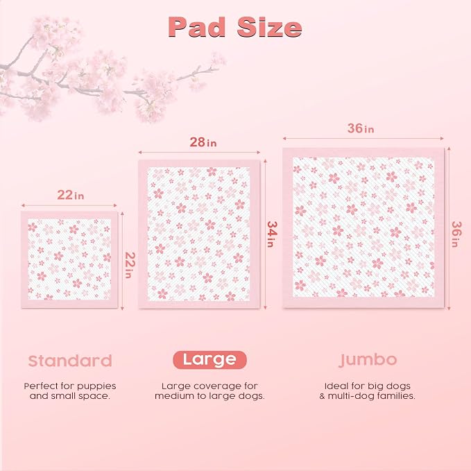 MIZOK Pink Puppy Pads with Adhesive Tabs Disposable Pee Pads 28x34in 30Ct | Heavy Duty Floor Protection Super Absorbent Large Pet Training Pads Use Sticky Bottom Strips to Keep Indoor Areas Mess Free