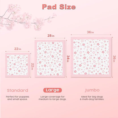 MIZOK Pink Puppy Pads with Adhesive Tabs Disposable Pee Pads 28x34in 30Ct | Heavy Duty Floor Protection Super Absorbent Large Pet Training Pads Use Sticky Bottom Strips to Keep Indoor Areas Mess Free