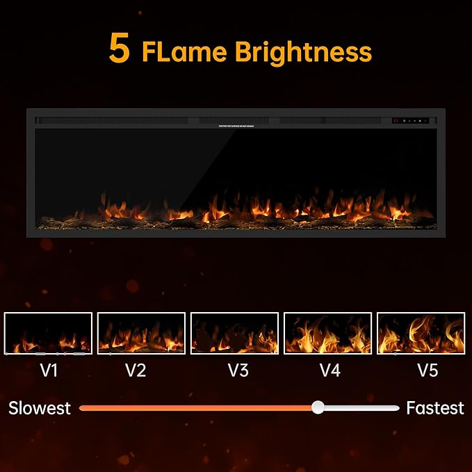60" Electric Fireplace, Ultra-Thin Recessed/Wall Mounted Electric Fireplace