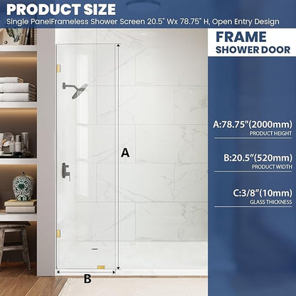 Shower Glass Panel 20.5" W×78.75" H, 3/8" Thick Clear Tempered Glass Panel