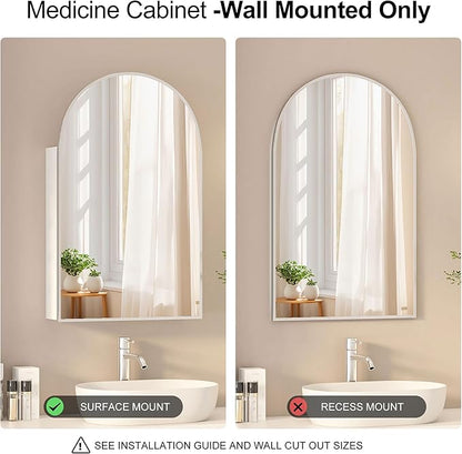 Arched Medicine Cabinet with Mirror, Brushed Nickel Mirror Cabinet with Storage