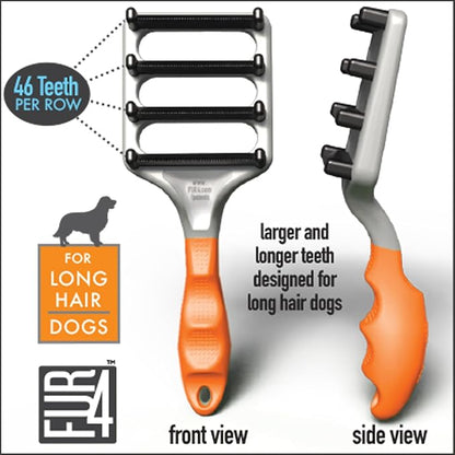 FUR4 deShedding Dog Brush for Long Hair Dogs – Pet Hair Brush with 4 Carbon Fiber Edges – deShedding Tool Removes Loose Fur – Gentle & Effective Dog Grooming Brush for Shedding