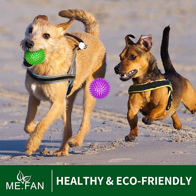 ME.FAN 3.5'' Squeaky Dog Toy Balls [8 Pack] Spiky Dog Balls/Puppy Chew Toys for Cleaning Teeth and Gum Health/Squeaker Ball Toys for Aggressive Chewers