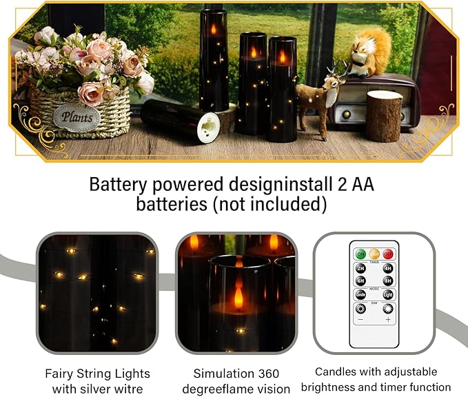 Flameless Candles with Embedded Star String, Battery Operated LED Pillar