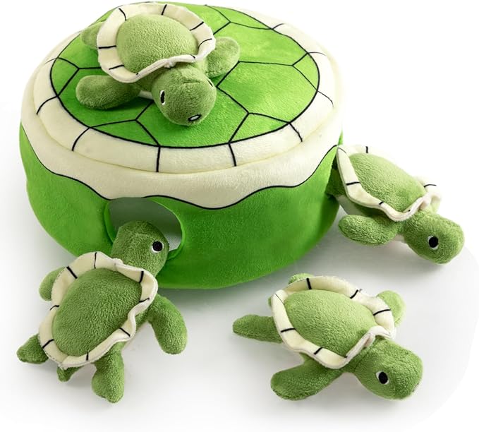 Hollypet Squeaky Dog Toy, Interactive Plush Hide and Seek Dog Toys for Small Medium Sized Dogs and Non-Aggressive Chewers, Puppy Teeth Clean Chew Toys, Turtles