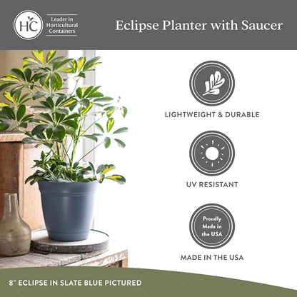 The HC Companies 10 Inch Eclipse Round Planter Pots with Drainage Holes & Attached Saucer, Lightweight UV-Resistant Plastic Indoor & Outdoor Planters, 2-Pack Flower Pots for Garden & Home Decor, Red