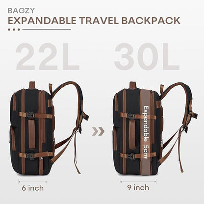43x33x15cm Personal Item Bag Expandable 30L Travel Backpack 17x13x6 Inches Underseat Bag for Airlines Lightweight Carry on Luggage Water Resistant Flight Approved for College, Weekender Black