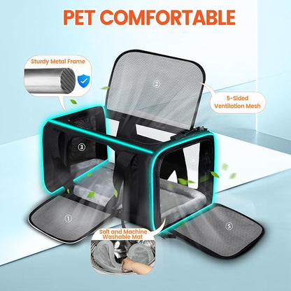 Small Pet Carrier 18"x11"x11" with Wheels Airline Approved, Black | for Delta/American/United Airlines, Lockable Safety Zippers and Anti-Scratch Mesh, Pets Under 10 lbs