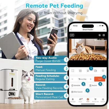 TYM Automatic Cat Feeder with Camera, 5G WiFi Auto Cat Dog Food Dispenser with