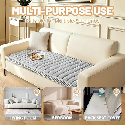 Couch Cover for Dogs Washable,Non Slip Fuzzy Durable Pet Friendly Cozy | Soft Slipcovers for 3 Cushion Sofa Cover,Plush Thick Protector Fits Mat Bed Leather & Fabric Couches (Light Grey 27.6"x70.9")