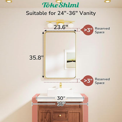 TokeShimi 24x36 Brushed Gold Bathroom Mirror, Wall Mirror