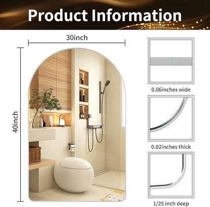 30x40 inch Silver Tempered Glass Large Arched Mirror