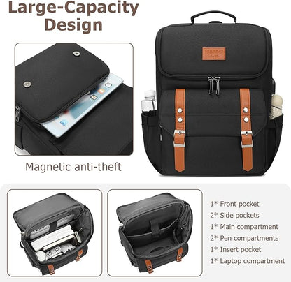 YALUNDISI Vintage Backpack Travel Laptop Backpack with usb Charging Port for Women & Men College Backpack Fits 15.6 Inch Laptop Black Brown