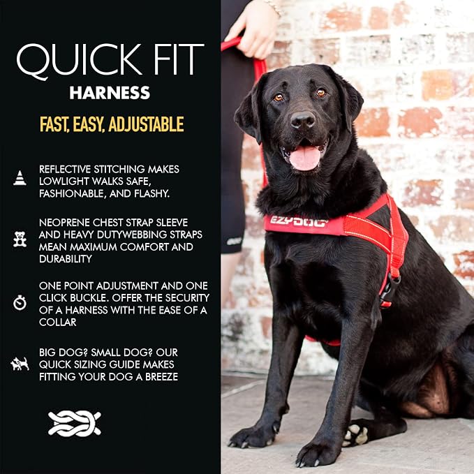 EzyDog Quick Fit Dog Harness, Soft Neoprene Padding - X-Large, Gray | Fast One-Click Buckle, Adjustable Fit, Strong Reinforced Materials, Reflective Stitching, No Pull Dog Harness, Easy Walking