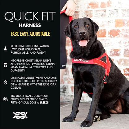 EzyDog Quick Fit Dog Harness, Soft Neoprene Padding - Large, Pink | Fast One-Click Buckle, Adjustable Fit, Strong Reinforced Materials, Reflective Stitching, No Pull Dog Harness, Easy Walking