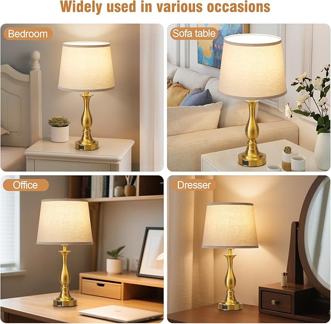 Bedside Table Lamp Touch Control Bedroom Lamps with USB A and C Charging Port 3 Way Dimmable Touch Lamps for Nightstand Living Room Bedroom Dorm Home Office Reading, Set of 2