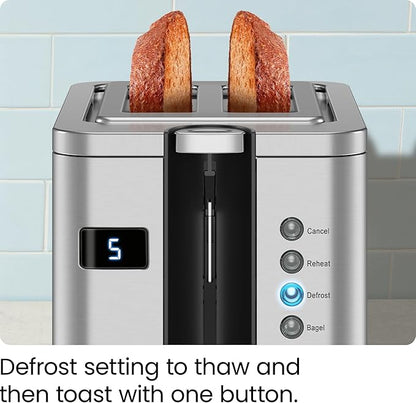 Chefman 2-Slice Digital Toaster, Stainless Steel, Extra-Wide Slots