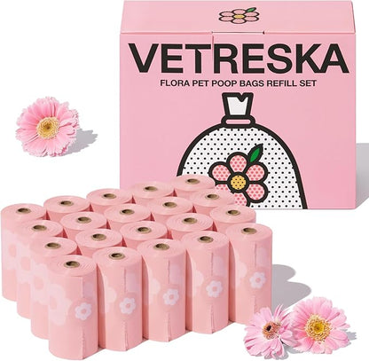 VETRESKA Dog Poop Bags Lavender Scented Pet Waste Bags Leak Proof & Extra Thick Waste Bags for Dog Walking and Cat Litter 300 Counts 20 Refill Rolls 9 * 13 inches