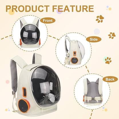 Pet Backpack Carrier, Portable and Ventilated, Oxford Cloth, Dog Cat Travel Bag with Transparent Cover 12.99", (Beige, 1 Pcs), Intended for Hiking/Camping/Traveling