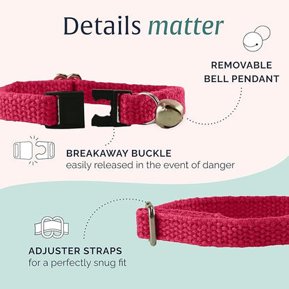 Hepper Hemp Safety Breakaway Cat Collar with Bells - Adjustable Large to Small Kitten Collar with Bell - Cat Collars for Girl Cats/Cat Collars for Boy Cats - Minimalist Cute Cat Collar with Cat Bells