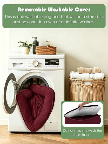 Spotted Play Orthopedic Dog Bed with Sides - Sofa Beds for Large Dogs, Supportive Foam Pet Couch Bed with Washable Removable Cover, Waterproof Lining and Non-Slip Bottom, Burgundy - L-Plus