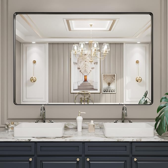 LOAAO 60X40 Inch Black Metal Framed Bathroom Mirror