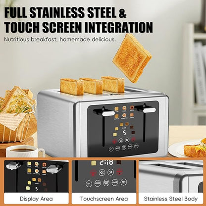 4 Slice Toaster, Touchscreen & Dual Independent Control Panel，5 Basic Functions