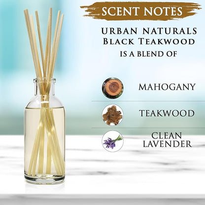 Urban Naturals Black Teakwood Reed Diffuser Scent Sticks Gift Set | Mahogany &