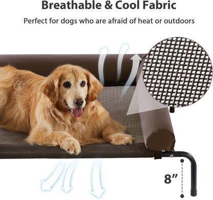 RRPETHOME Large Elevated Cooling Dog Bed, Raised Dog Cot Beds for Large Dogs, Elevated Outdoor Pet Bed, Chew Proof Portable Cooling Pet Cot with Skid-Resistant Feet and Breathable Mesh