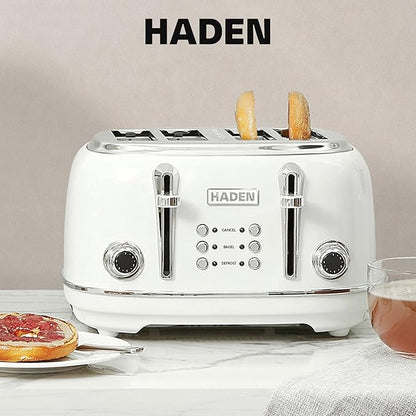 HADEN Heritage Toaster with Extra Wide Slots, Ivory & Chrome