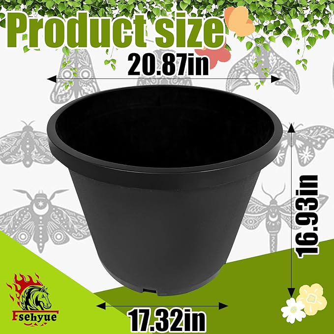 20 Gallon Nursery Pots Plastic Container Injection Molded Pot for Plants Flexible with Drainage Holes Suitable for Plants Soil Growers or Hydroponics Black 5 Pcs