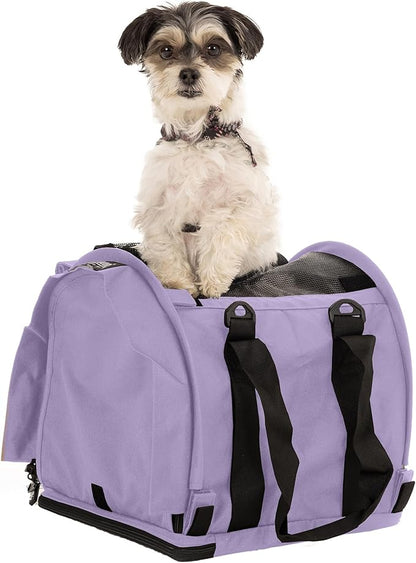 SturdiBag Pro 2.0 Pet Travel Carrier for Cats and Dogs | Soft Sided Pet Carrier Bag with Safety Clips and Seatbelt Straps for Airplane or Car Travel | Cube, Lavender